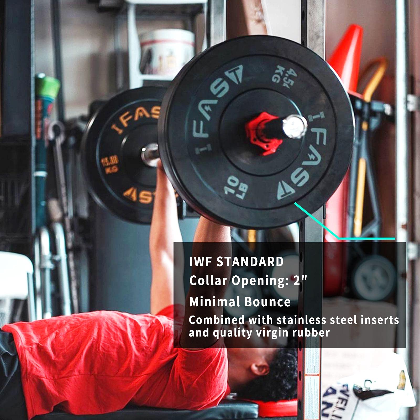 IFAST Olympic Weight Plates Set 370LB - Color Coded Rubber Bumper Plates with 2-Inch Steel Hub for Strength Training, Weightlifting & Home Gym | Perfect for CrossFit, Powerlifting & Functional Fitness Workouts
