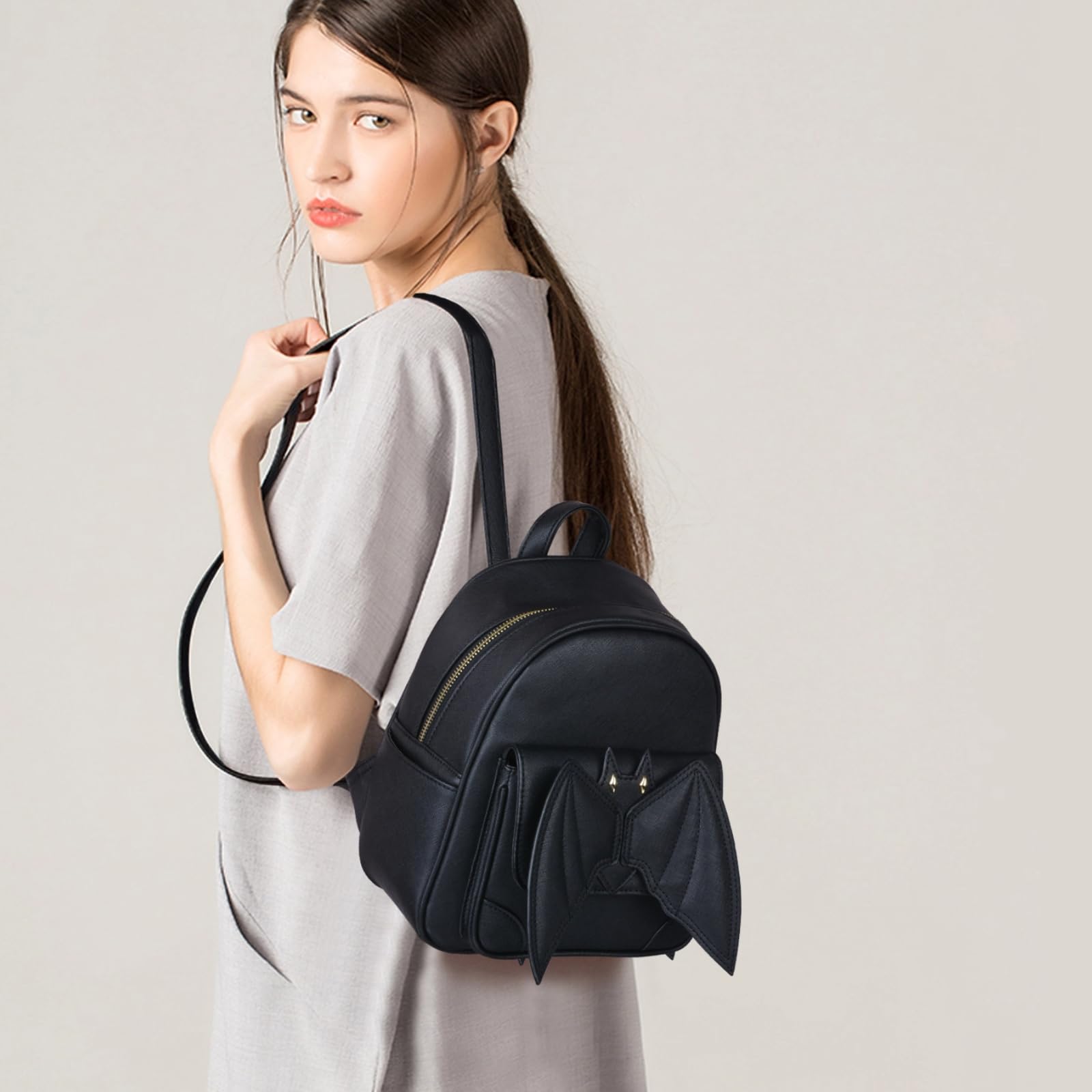 Gothic Bat Backpack for Women - Black Mini Leather Backpack with Wings | Stylish Goth Daypack Purse for Travel, Halloween & Everyday Use | Fashionable Small Backpack for Outfits, Concerts & Night Out