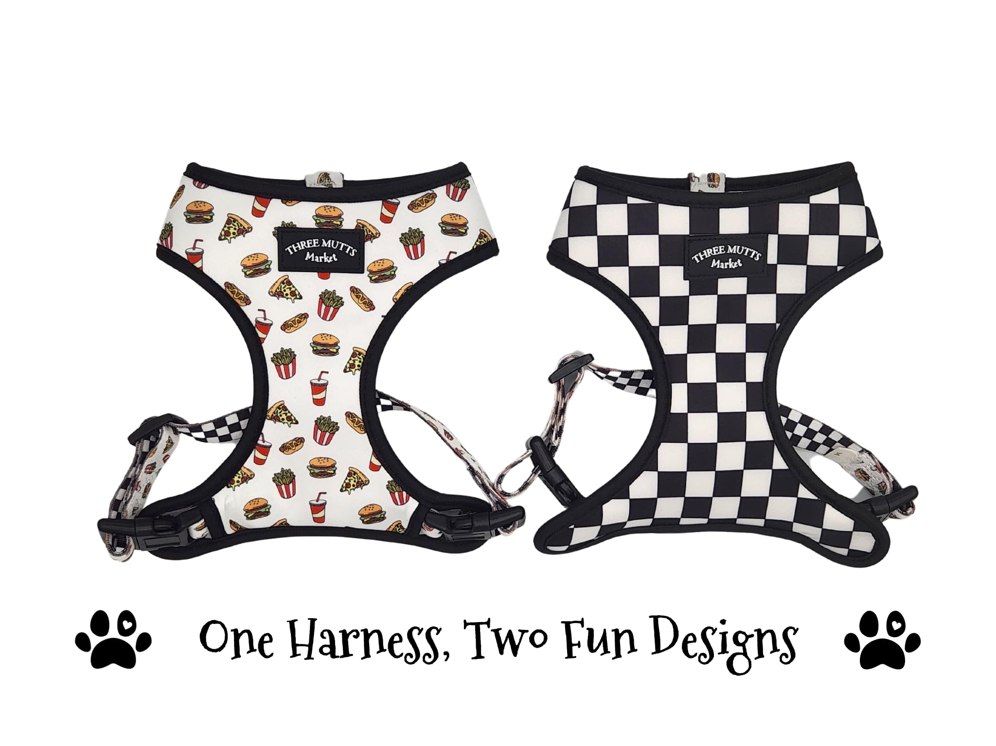 Reversible Dog Harness and Leash Set - Comfortable Adjustable Pet Walking Gear for Small to Medium Dogs Up to 60 lbs - 2-in-1 Design (Hungry Mutt & Playful Pup) - Perfect for Daily Walks, Training & Outdoor Adventures