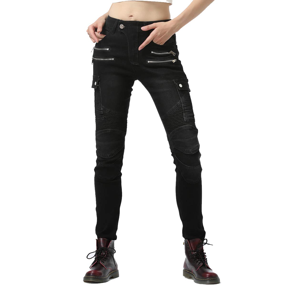 Takuey Women's Motorcycle Riding Jeans - Black Size 26 | Motocross & Racing Protective Pants for Bikers | Perfect for Commuting, Touring & Off-Road Adventures