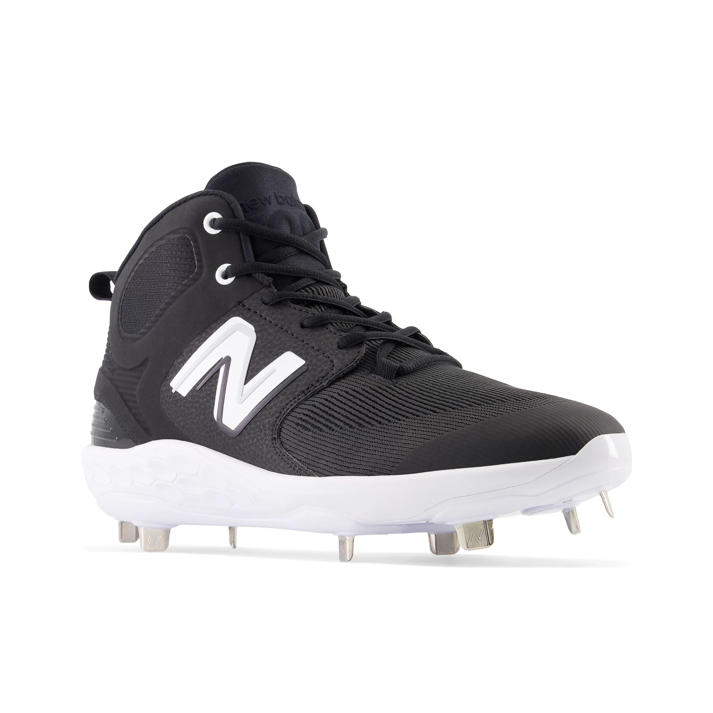 New Balance Fresh Foam 3000v6 Men's Baseball Cleats - Black/White Mid Metal Spikes for Traction - Lightweight Comfort for Training & Games on Grass & Turf Fields