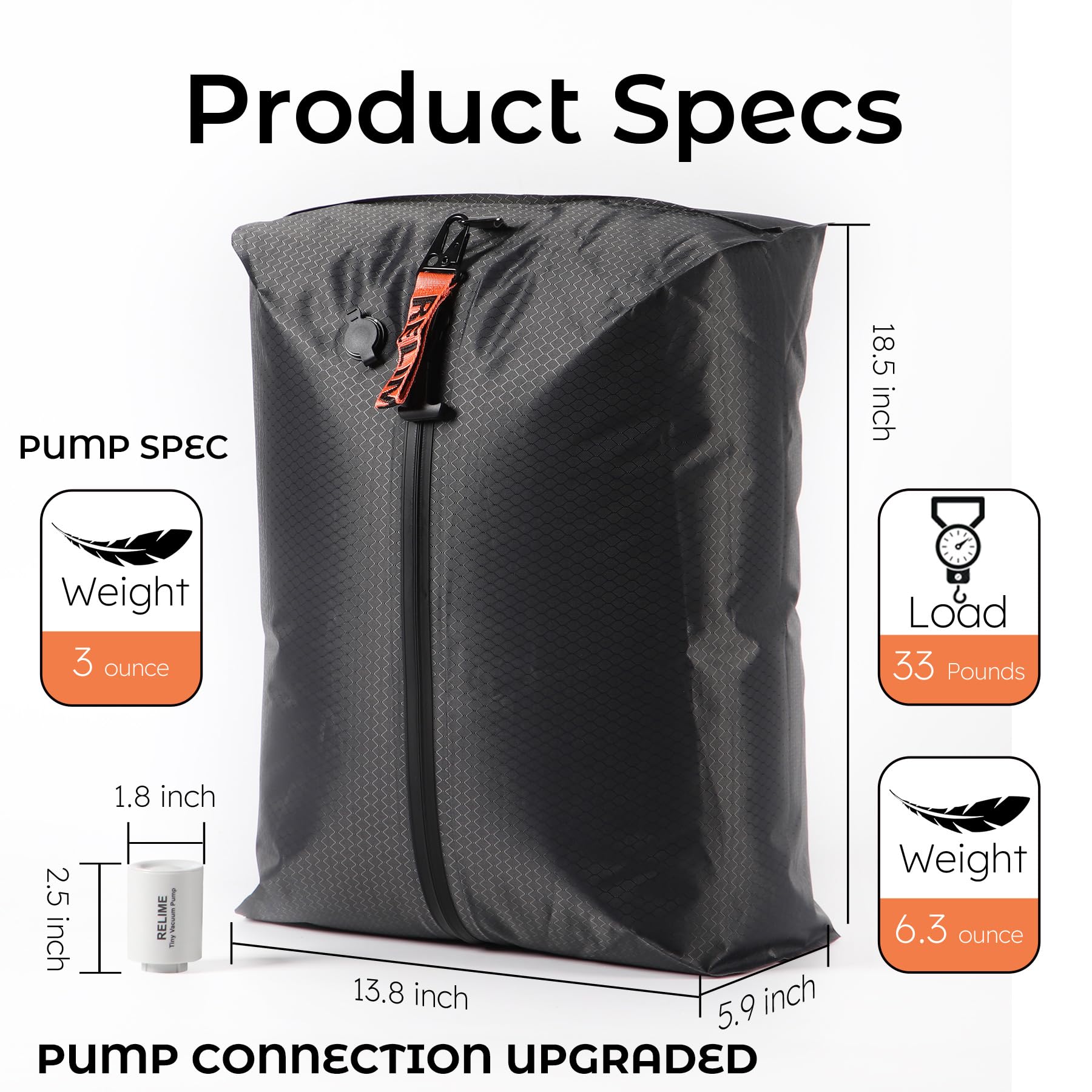 Wireless Pump Vacuum Bags for Travel Luggage - 2PC Reusable Compression Bags with PUMP for Suitcases, Backpacks & Clothes Storage | Space Saving Travel Organizer for Packing Cubes & Cloth Packing | Perfect for Air Travel, Camping & Home Organization
