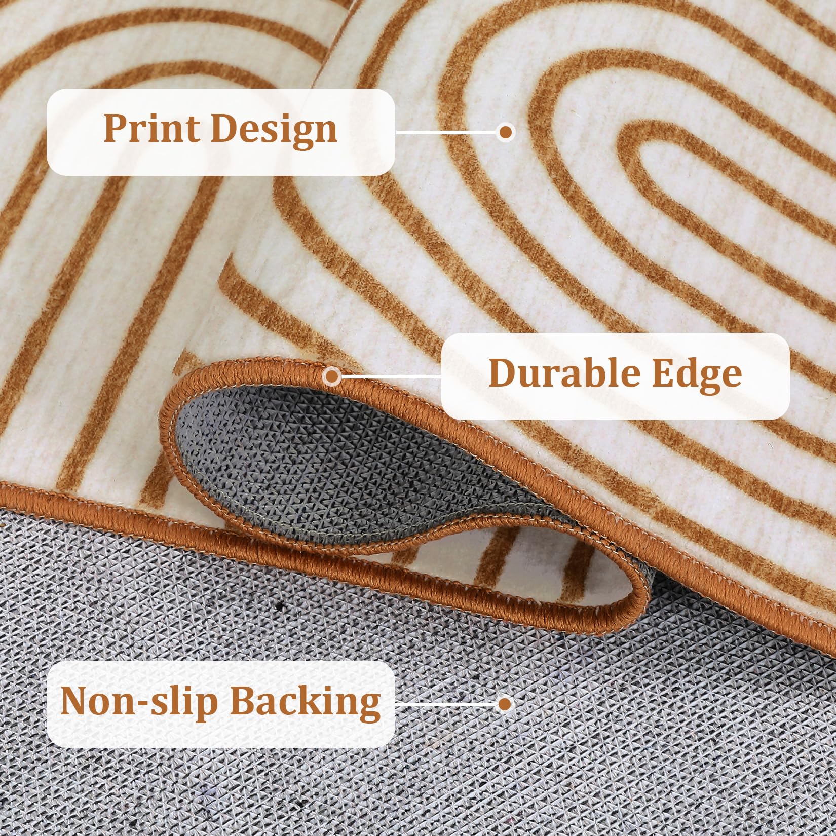 Washable 8x10 Area Rug - Non-Slip Soft Rainbow Boho Geometric Carpet for Living Room, Bedroom & Dining Room | Low Pile Stain Resistant Abstract Design with Rubber Backing | Perfect for Home Decor, Kids Play Area & High Traffic Spaces (Orange)