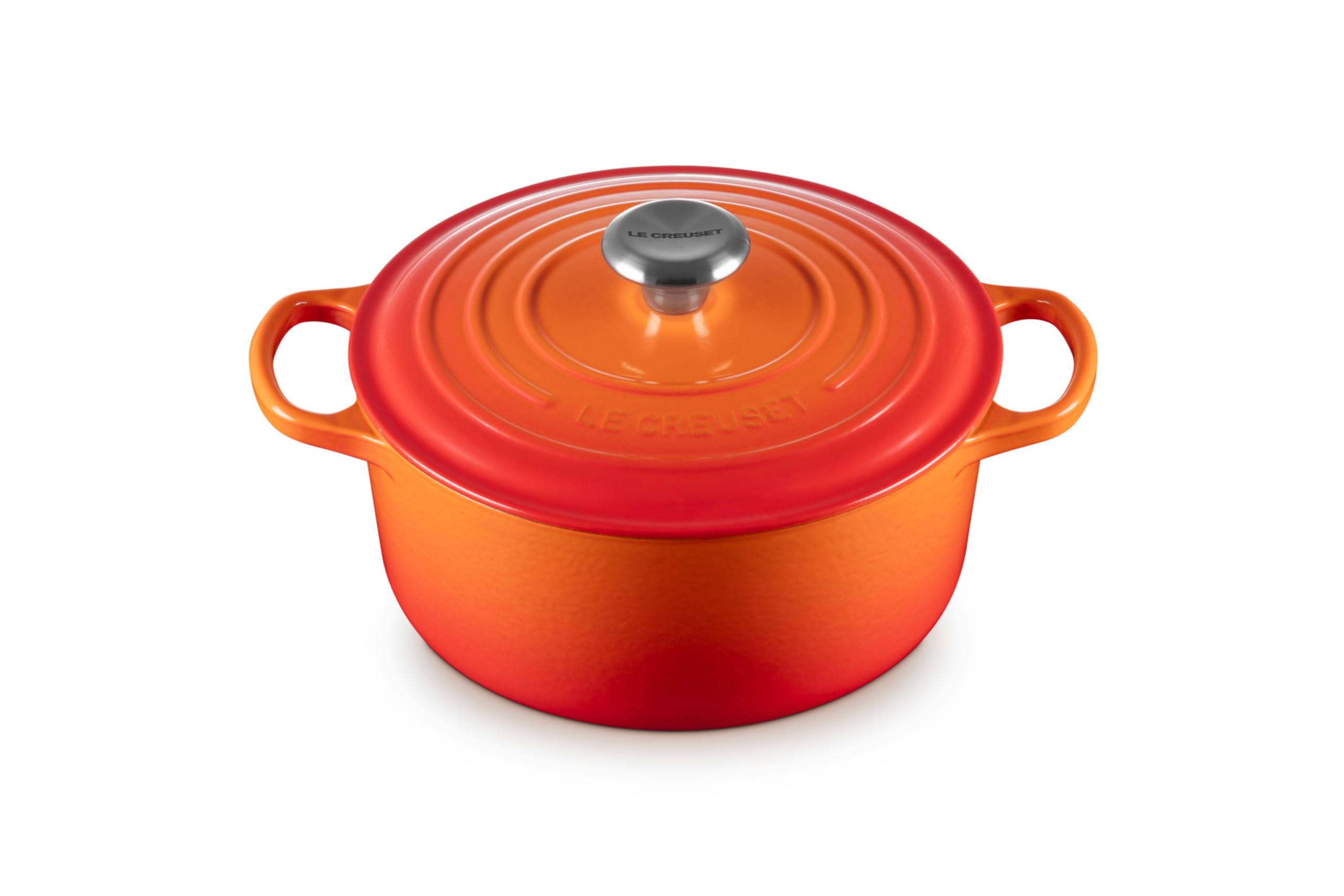 Le Creuset Signature Enameled Cast Iron Dutch Oven 4.5 Quart Round Pot - Flame Color for Braising, Roasting & Baking - Perfect for Soups, Stews & Family Dinners
