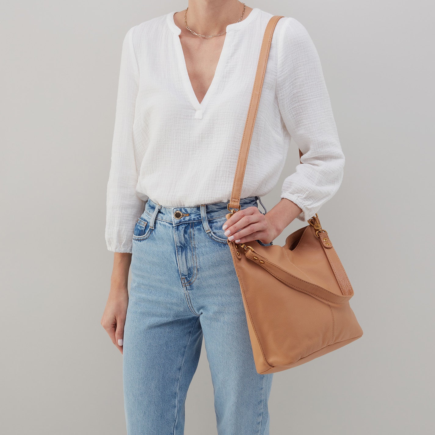 Pebbled Leather Pier Shoulder Bag in Sandstorm - Stylish Crossbody Purse for Women, Perfect for Work, Travel & Everyday Use