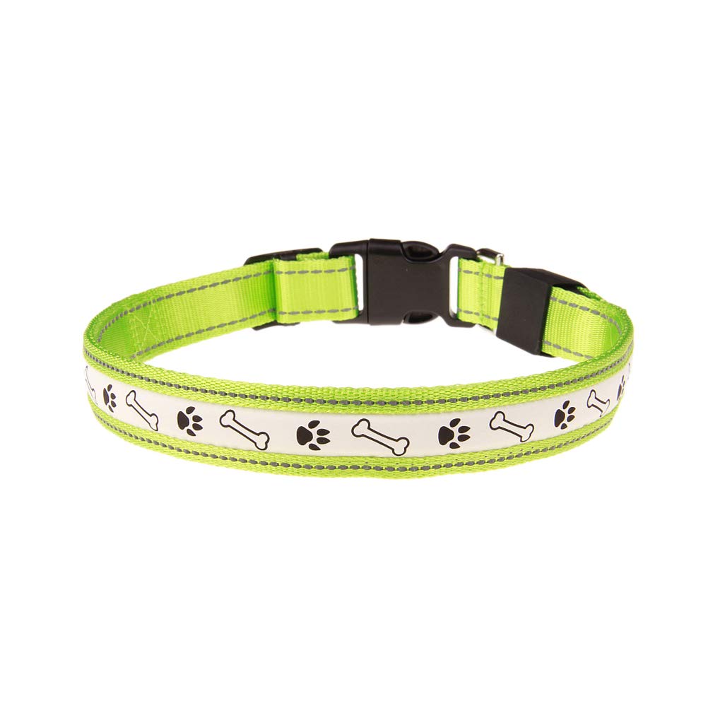 TEHAUX LED Dog Collar with Flashing Lights - Battery Operated Glowing Pet Safety Collar for Night Walking (Bone & Footprint Design, Size S, Green) - Perfect for Evening Walks, Jogging, and Outdoor Adventures