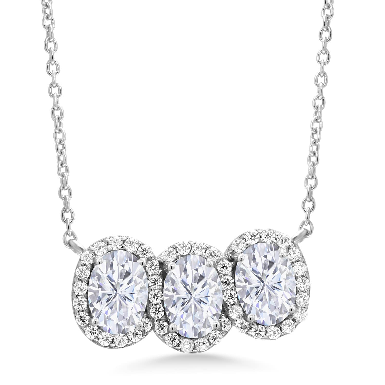 Gem Stone King 925 Sterling Silver Birthstone Necklace for Women | 3 Stone Oval Pendant (7x5mm) with 18