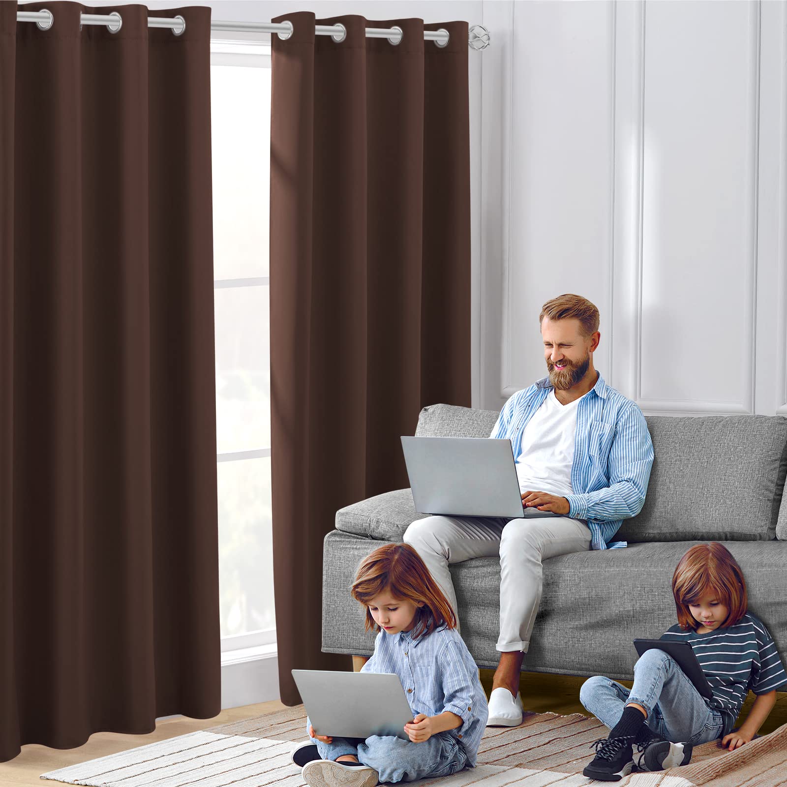 Blackout Curtains for Bedroom - 52x96 Inch Long 2 Panels Set, Chocolate Brown Room Darkening Drapes with Thermal Insulation & Noise Reduction, Grommet Window Curtains for Living Room & Bedroom - Perfect for Light Sleepers, Home Theater & Energy Efficiency