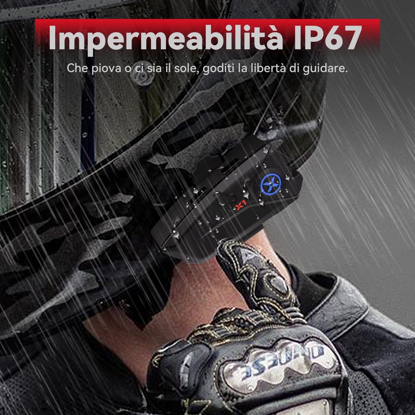 X1 Motorcycle Bluetooth Helmet Headset V5.3 with Voice Assistant - 40mm HD Speakers, IP67 Waterproof, 60-Hour Playtime - Perfect for Motorcycle Riding, Skiing & Solo Adventures