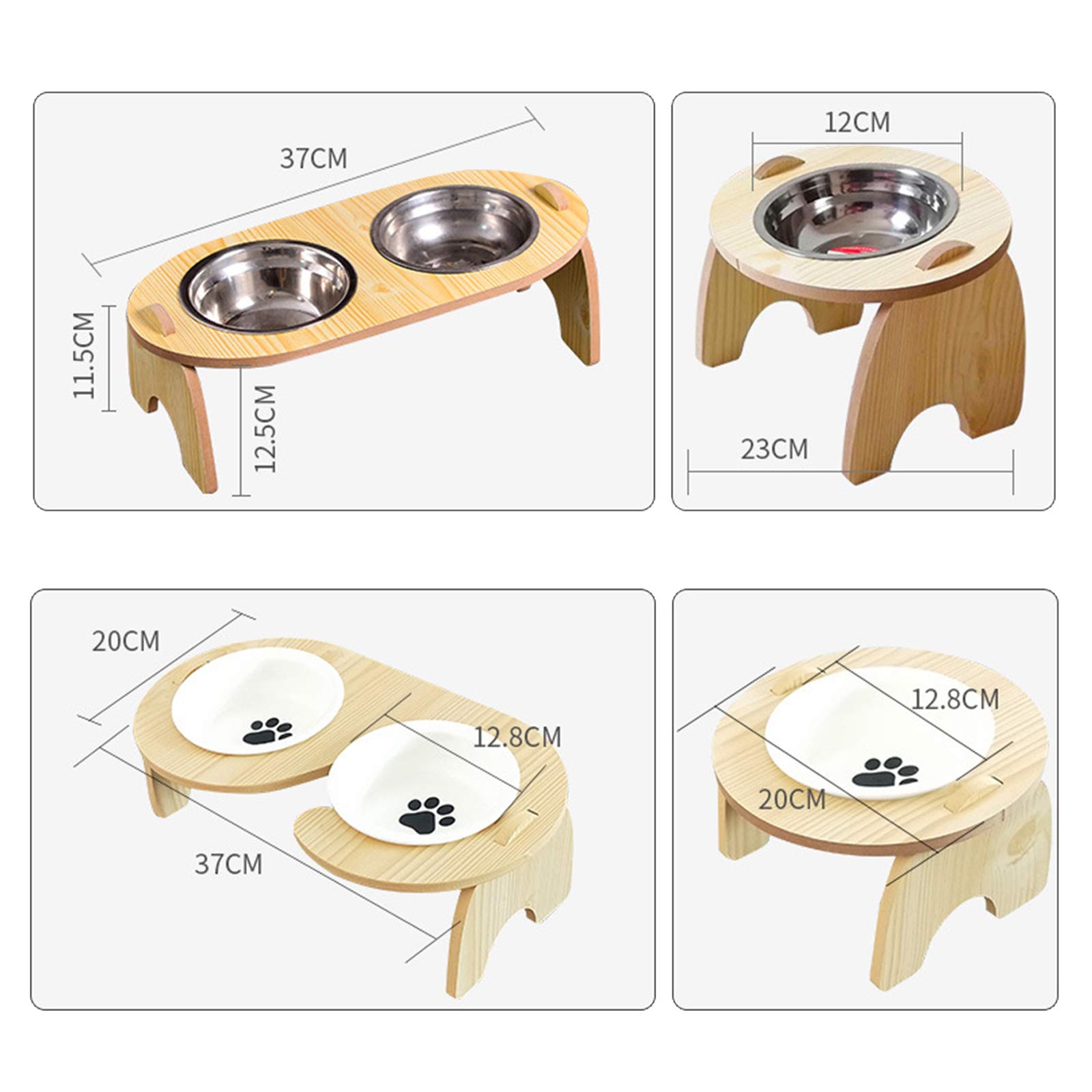 Elevated Dog and Cat Feeder Stand - 15° Tilted Bamboo Raised Food & Water Bowls with Stainless Steel/Ceramic Dishes - Perfect for Joint Health and Comfortable Eating for Small, Medium & Large Pets - Ideal for Home, Kitchen or Vet Clinic Use