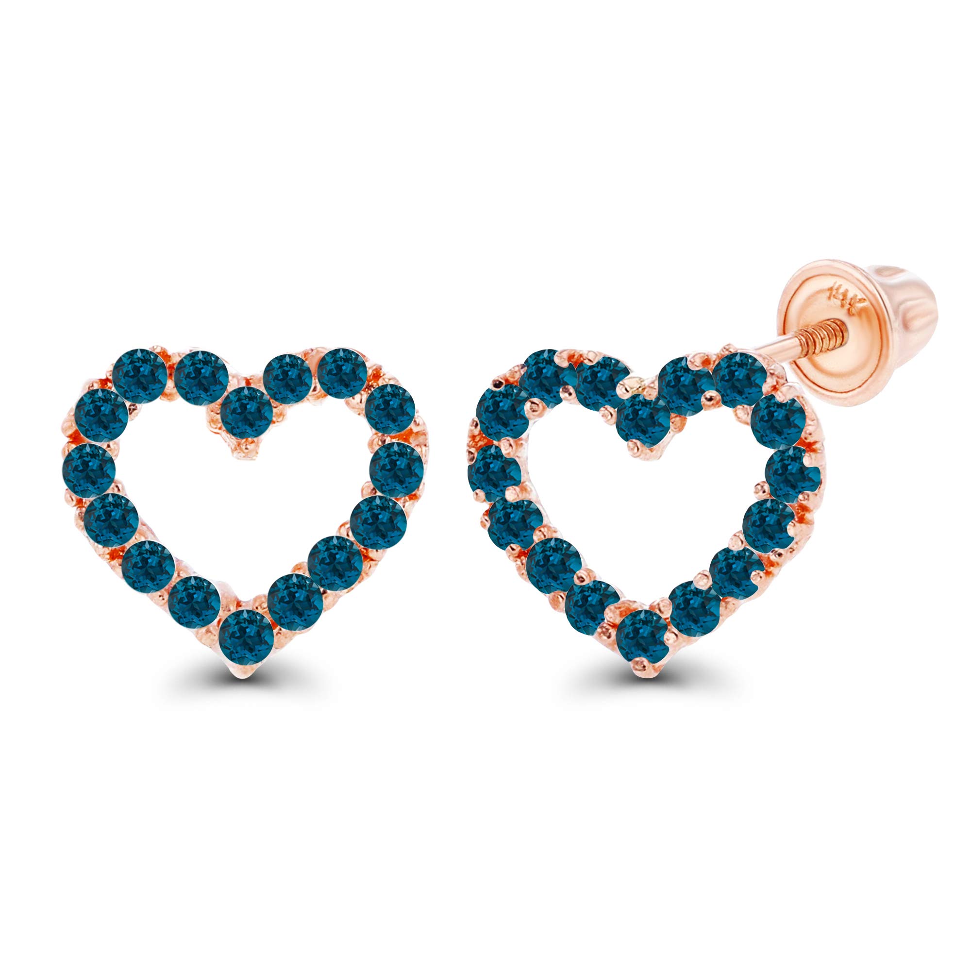 14K Solid Gold 7mm Open Heart Birthstone Stud Earrings for Women | Natural Gemstone Screw Back Earrings | Perfect for Valentine's Day, Anniversary Gifts & Everyday Elegance