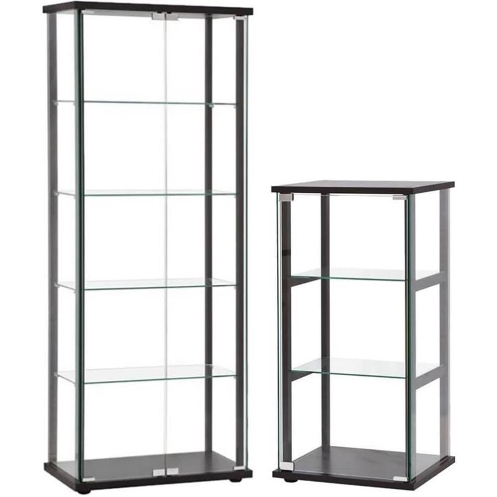 Home Square 2-Piece Glass Curio Cabinet Set - 3-Shelf & 5-Shelf Black Display Case for Collectibles, China, and Home Decor | Perfect for Living Room, Dining Room, or Office Display