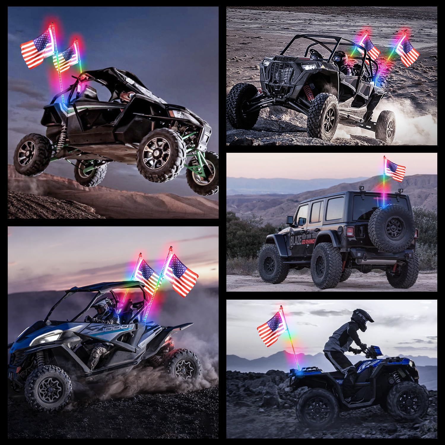 2PCS 3FT COB Whip Lights with Rock Switch - RGB Chasing LED Whip for UTV ATV RZR Polaris SXS Can-Am 4 Wheeler - App & Remote Control, Music Sync - Perfect for Off-Roading, Night Riding & Vehicle Customization