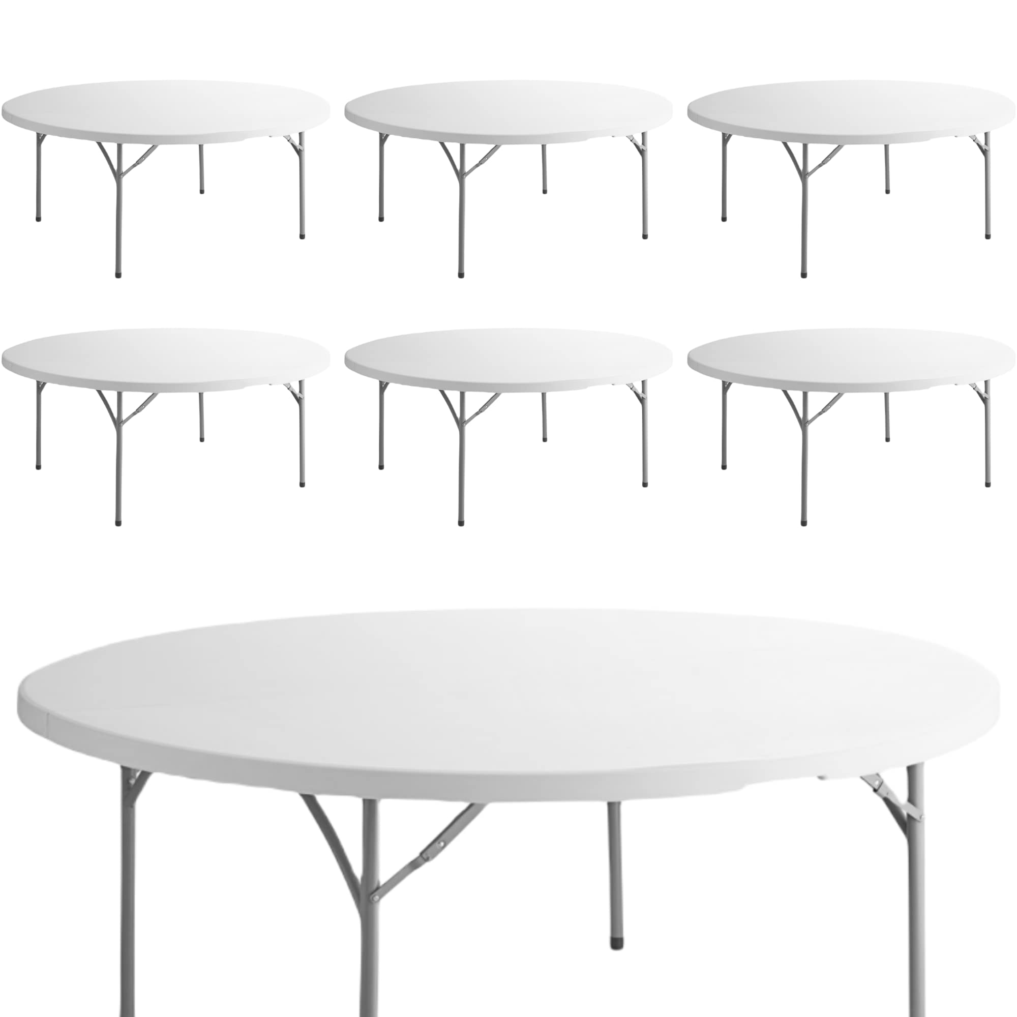 7-Pack Heavy Duty 6ft Round Granite White Plastic Folding Table - Indoor Outdoor Use for Dining, Kitchen, Picnic, Bar & Events | Portable Foldable Table for Parties, Camping & Home Decor