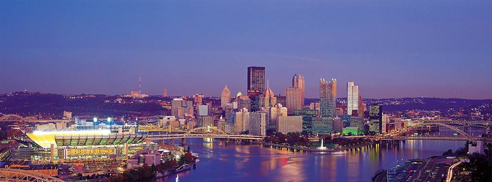 Peel & Stick Pittsburgh Skyline Wall Mural with Stadium at Night - 36x12 Inch Removable Wallpaper Decal for Home & Office Decor | Perfect for Living Room, Bedroom, or Game Room