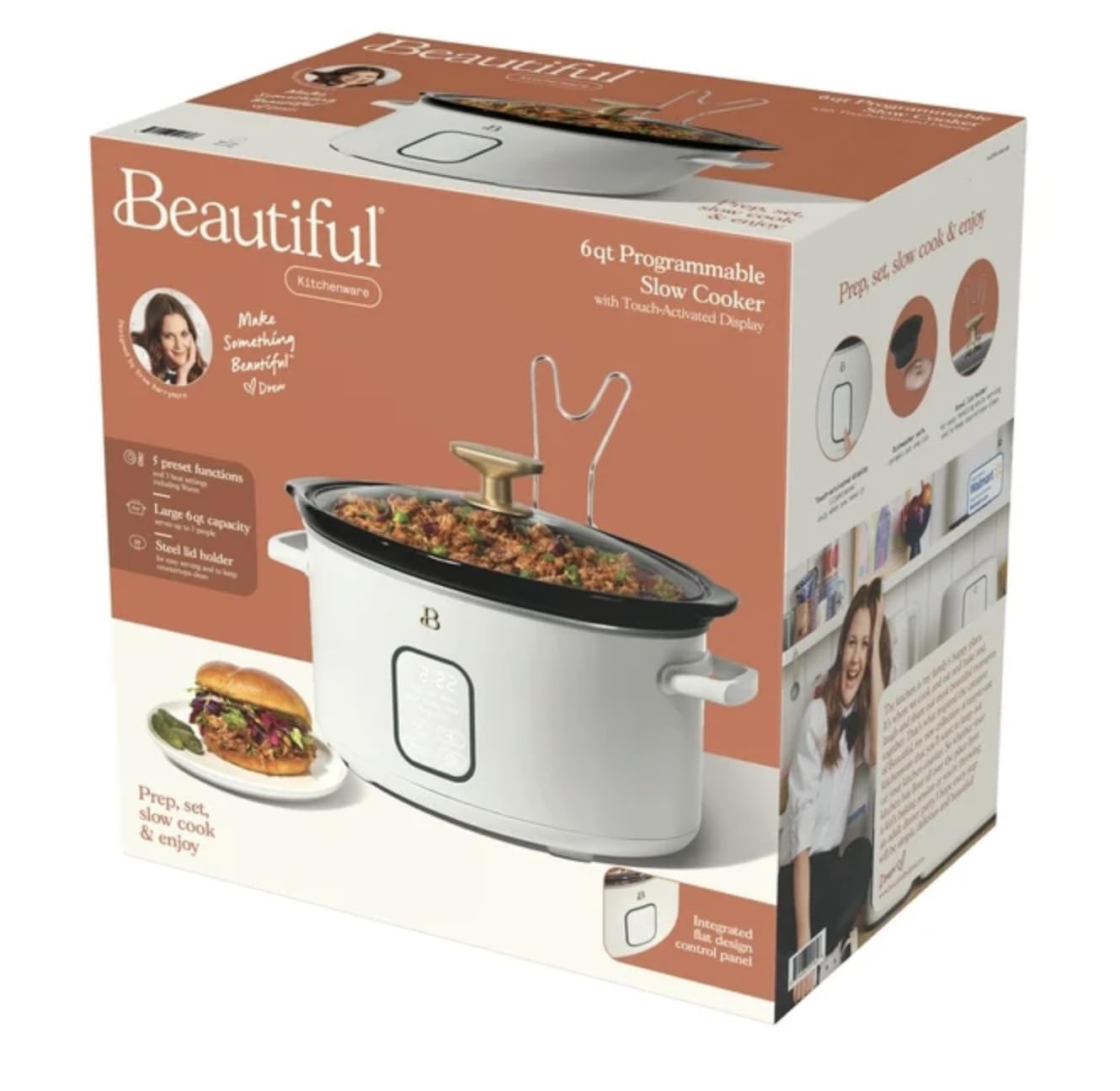 Drew Barrymore Beautiful 6 Qt Programmable Slow Cooker - White Icing | Digital Timer, Auto Keep Warm | Perfect for Family Dinners, Meal Prep & Holiday Cooking