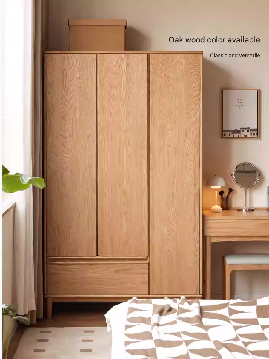 Oak Solid Wood Modern Off Floor Wardrobe - Stylish Freestanding Closet for Bedroom, Living Room & Office Storage