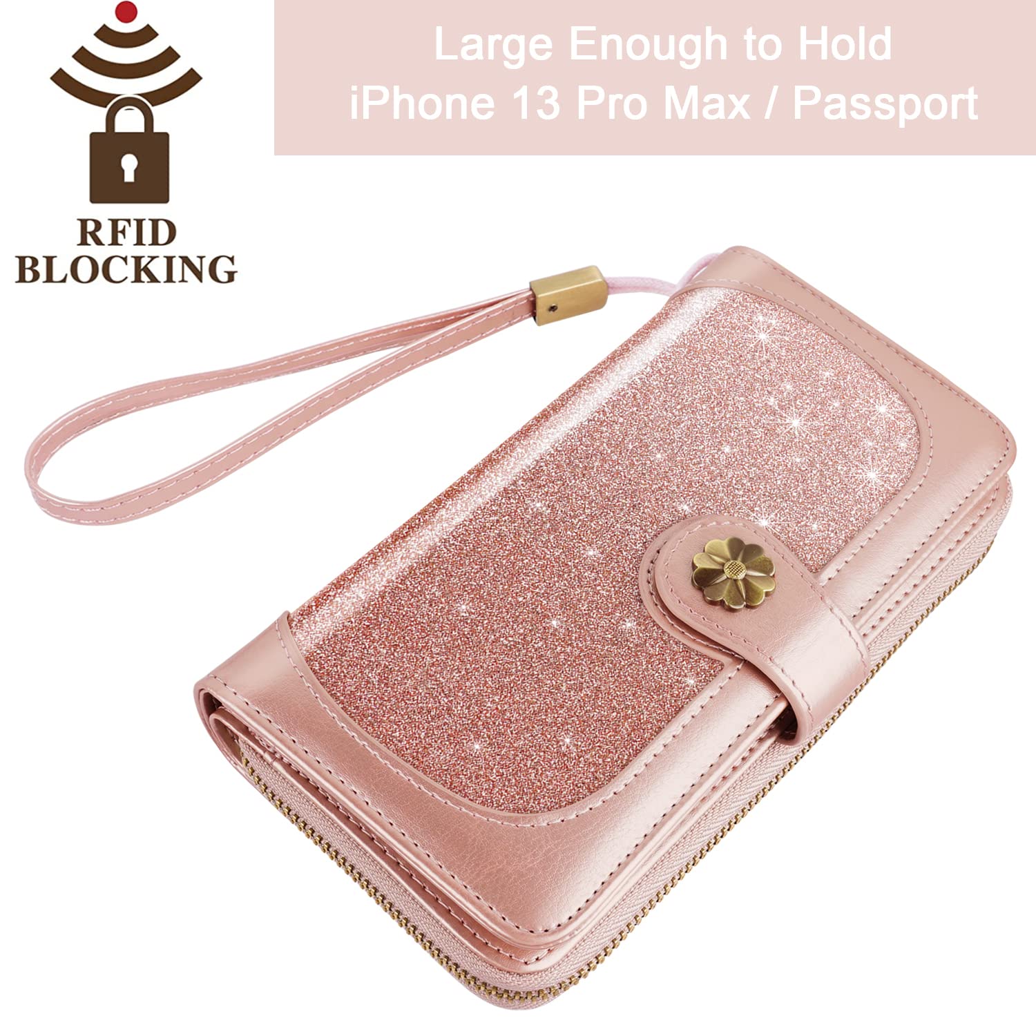 Women's RFID Blocking Leather Wallet - Multi Card Holder & Clutch Purse with Wrist Strap | Slim Organizer for Credit Cards, Cash & ID | Perfect for Travel, Shopping & Everyday Use