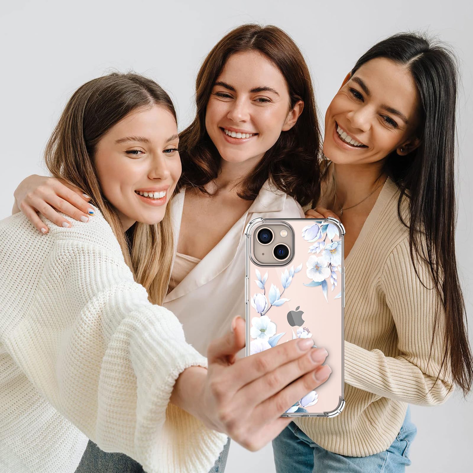 Elegant Floral Clear iPhone 15 Case with Built-in Screen Protector | Shockproof Soft Bumper Cover for Women | 6.1 Inch Protective Phone Case (2023 Model, Flower-4) | Perfect for Everyday Use, Work & Travel