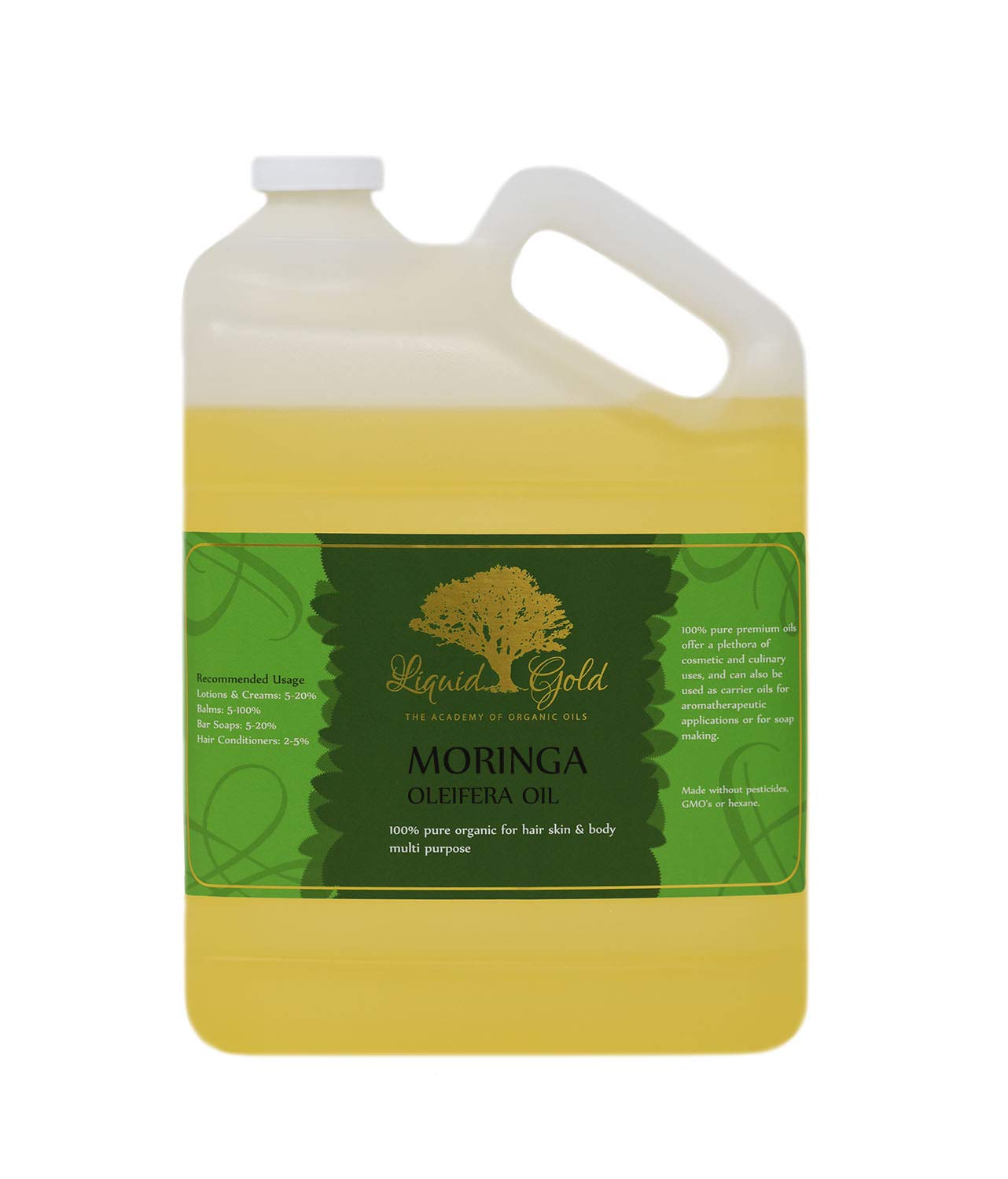 1 Gallon Premium Moringa Oil - 100% Pure Cold Pressed Organic Carrier Oil for Hair, Skin & Massage - Natural Moisturizer for Dry Scalp & Body Care