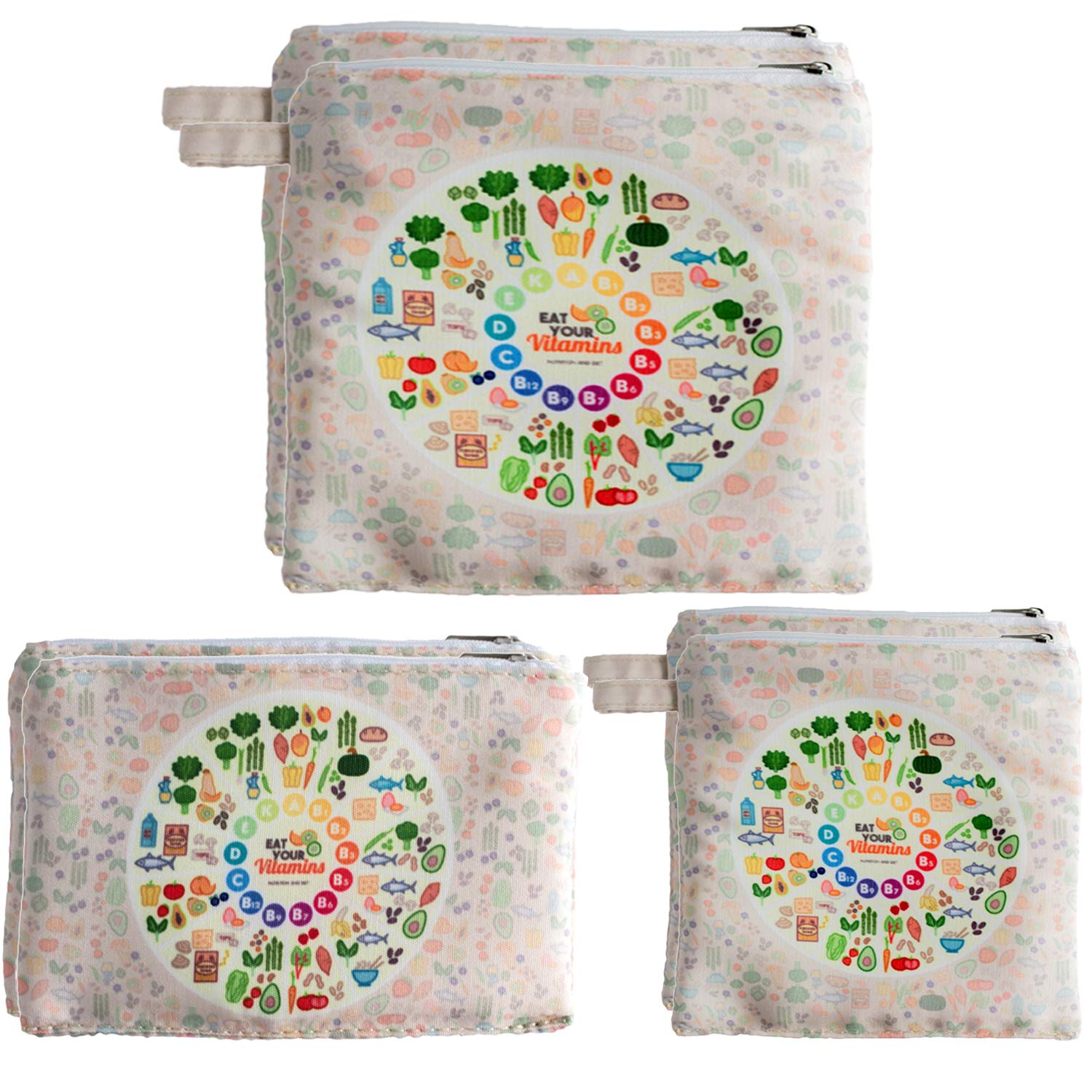 JCKBAGS 6-Piece 8oz Reusable Cotton & PEVA Dual-Layer Snack Bags - Eco-Friendly Sandwich Bags for Lunch, Picnics & Food Storage (Vitamin-6) | Perfect for School, Work & Travel