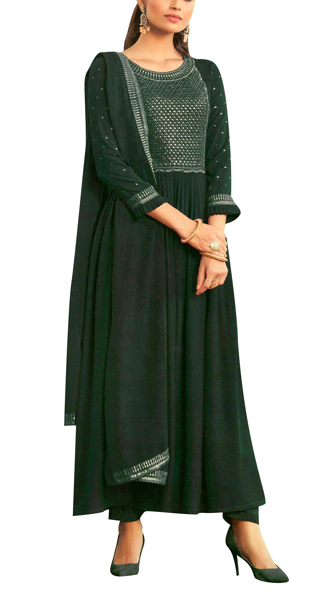 Stylish Rayon Long Anarkali Kurta with Pants & Cotton Lace Dupatta - Women's Ethnic Party Wear for Festivals, Weddings & Special Occasions
