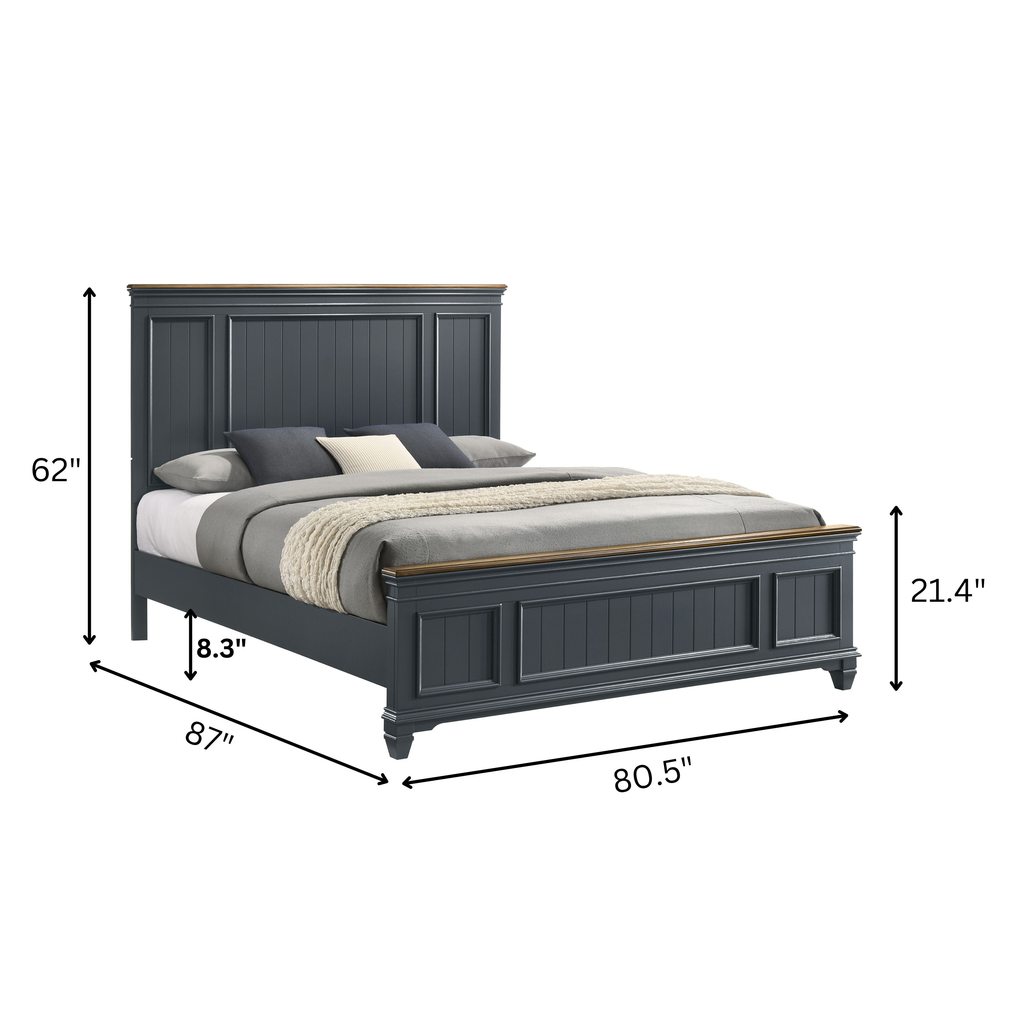 Roundhill Furniture Clelane Wood Bedroom Set with Shiplap Panel Bed - Queen Size, Slate Blue Finish - Modern Farmhouse Bedroom Decor for Master & Guest Rooms