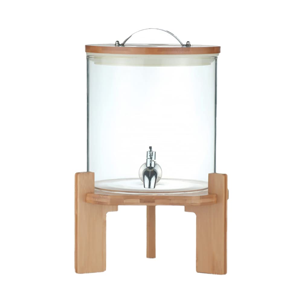 BESPORTBLE 2.5 Gallon Glass Beverage Dispenser with Lid & Stainless Steel Spigot on Wooden Stand - Perfect for Water, Beer, Wine, Liquor & Iced Punch - Ideal for Parties, Weddings, BBQs and Outdoor Events