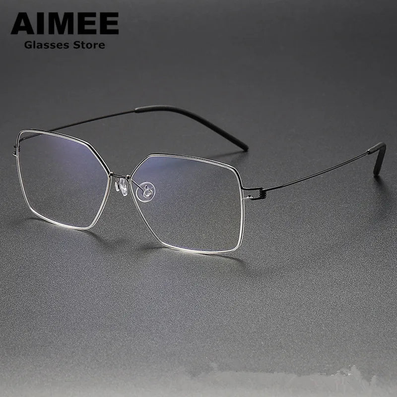 Aimee Women's Full Rim Polygon Square Screwless Titanium Eyeglasses Frame 61008 - Lightweight & Durable Glasses for Work, Reading, and Fashion Accessories