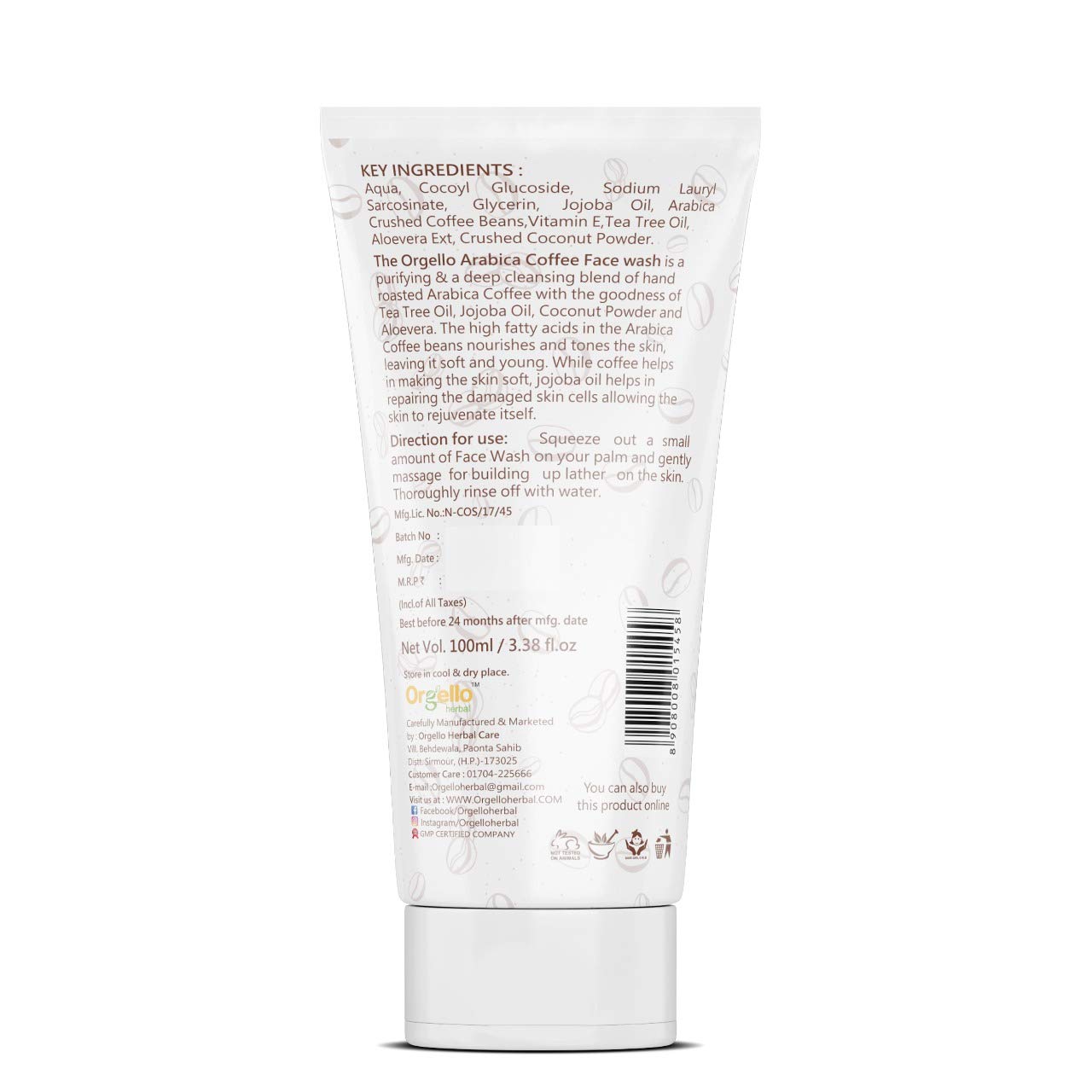 Orgello Coffee Face Wash 100gm - Natural Exfoliating Cleanser for Acne & Blackheads - Perfect for Morning Skincare Routine