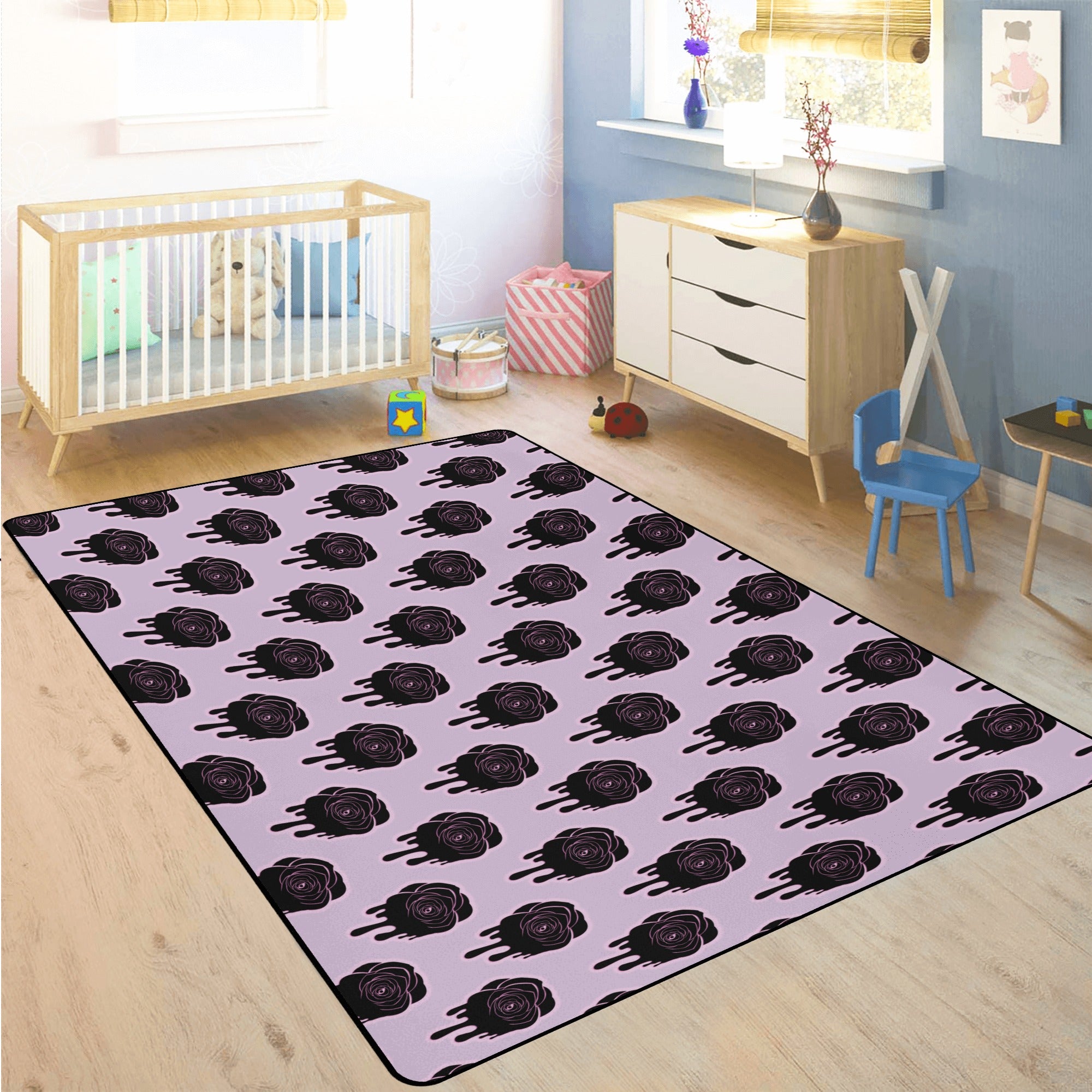 Stylish Black Rose Area Rug for Living Room - Soft & Durable Home Decor - Perfect for Modern, Boho & Farmhouse Interior Design