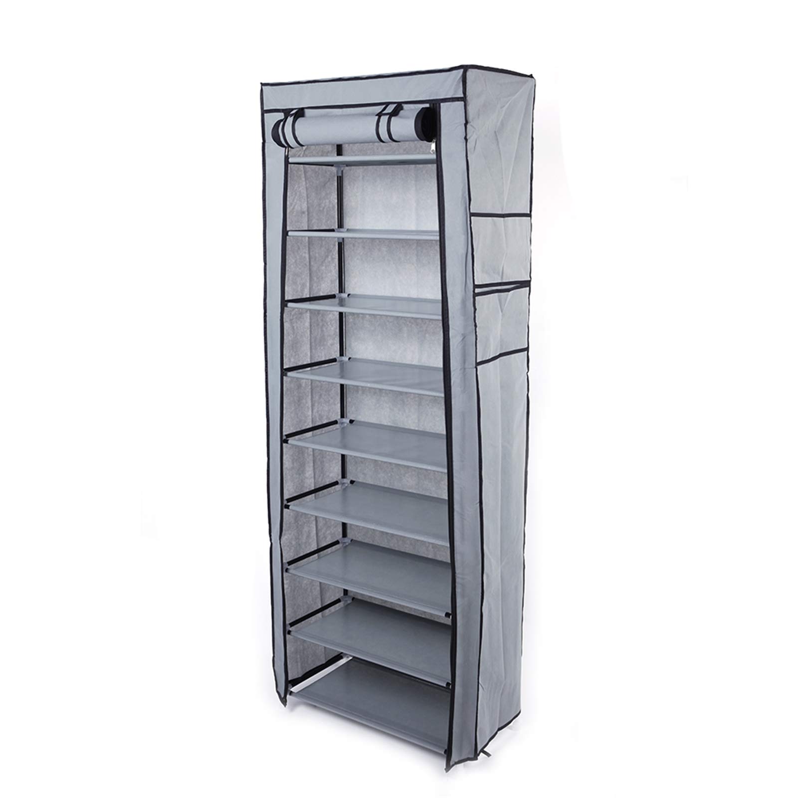 10-Tier Shoe Rack Organizer - Holds 30 Pairs of Shoes with Dustproof Cover, Space-Saving Shoe Storage Cabinet Tower (22.83 x 11.4 x 63 Inches, Gray) - Perfect for Closet, Bedroom, Entryway & Apartment Organization