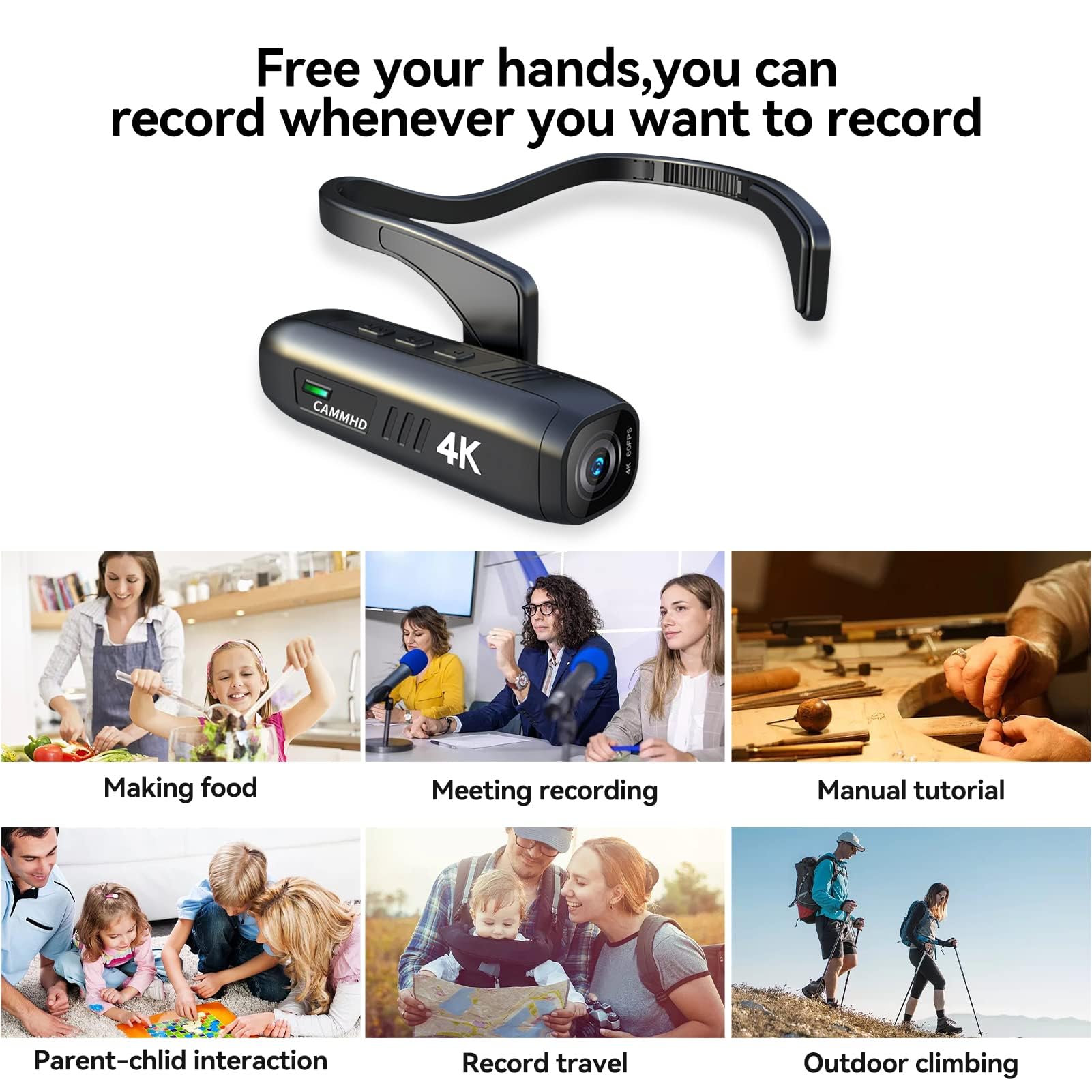 4K WiFi Head Mounted Camera - Anti-Shake Wearable Vlog Camera with 2200mAh Battery & APP Remote Control (32GB) - Perfect for Outdoor Adventures, Sports Recording, and Hands-Free Vlogging