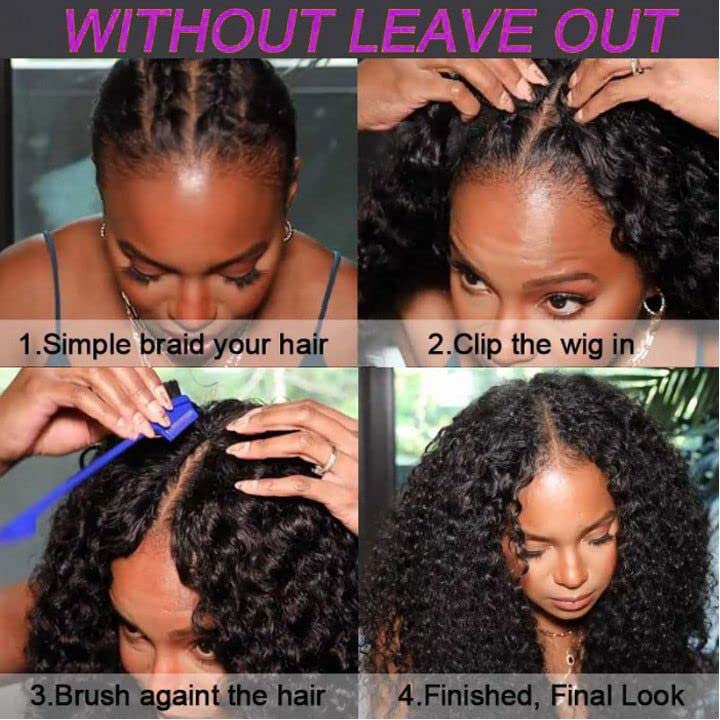 20 Inch Kinky Curly V Part Wig Human Hair - Brazilian Curly U Part Wig 180% Density No Leave Out No Glue - Perfect for Daily Wear, Parties & Special Occasions