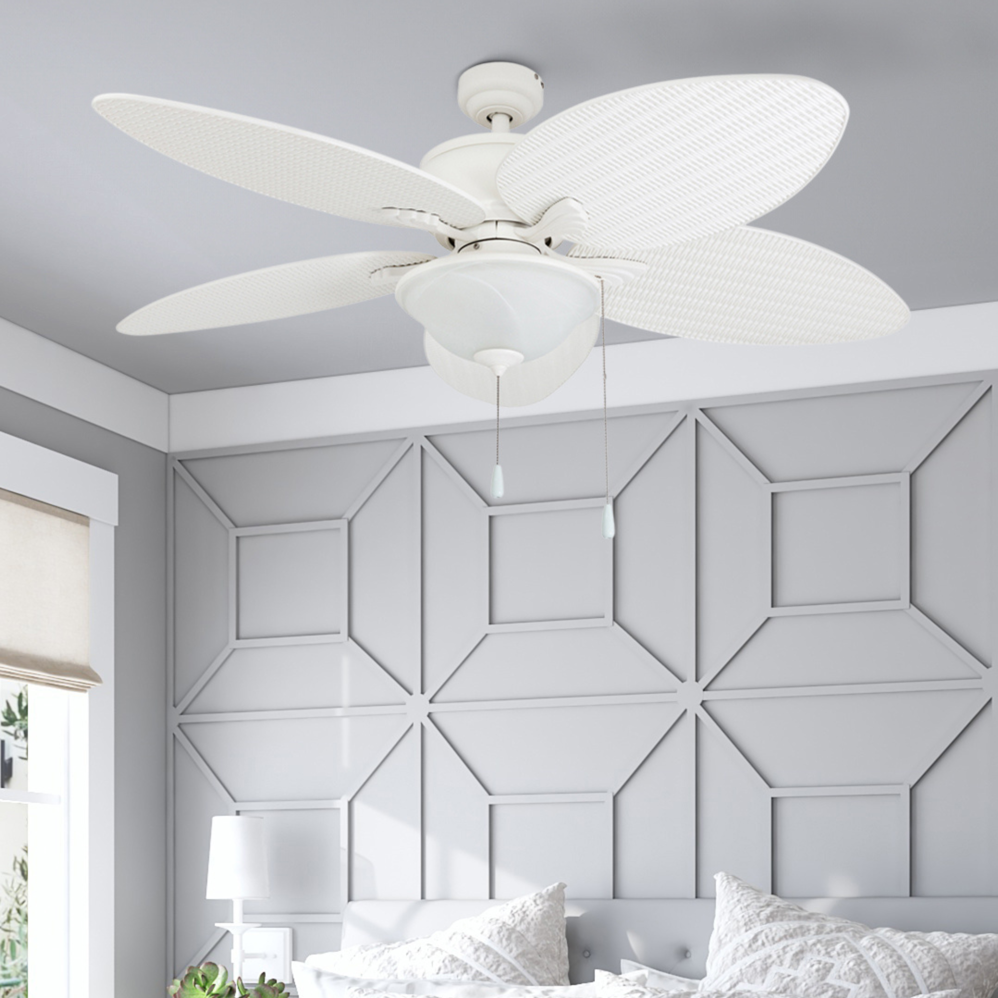 52 Inch Solana White Ceiling Fan with Pull Chain - Indoor/Outdoor Use for Living Room, Bedroom, Patio & Covered Porch
