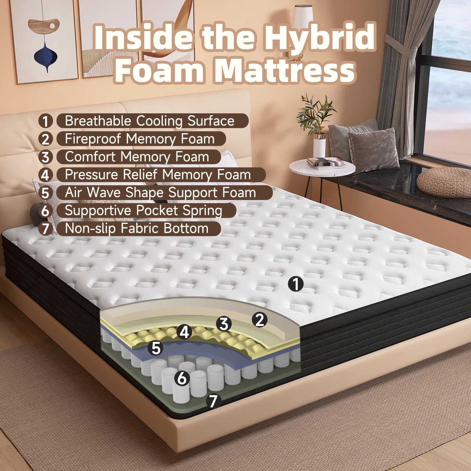 8 Inch Hybrid Queen Mattress with Gel Memory Foam & Pocket Springs - Medium Firm Support, Pressure Relief, Bed in a Box for Back Pain | Perfect for Master Bedrooms, Guest Rooms & Apartments