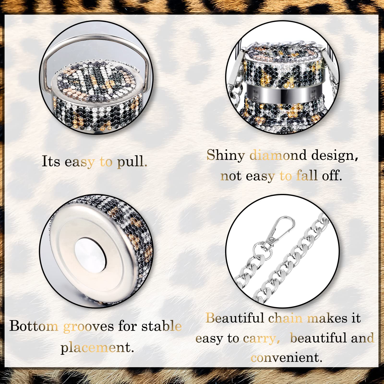 **Diamond Rhinestone Stainless Steel Water Bottle - 750ml Insulated Thermal Flask with Chain, Leopard Print - Perfect for Women & Girls Gifts, Gym, Travel & Everyday Hydration**