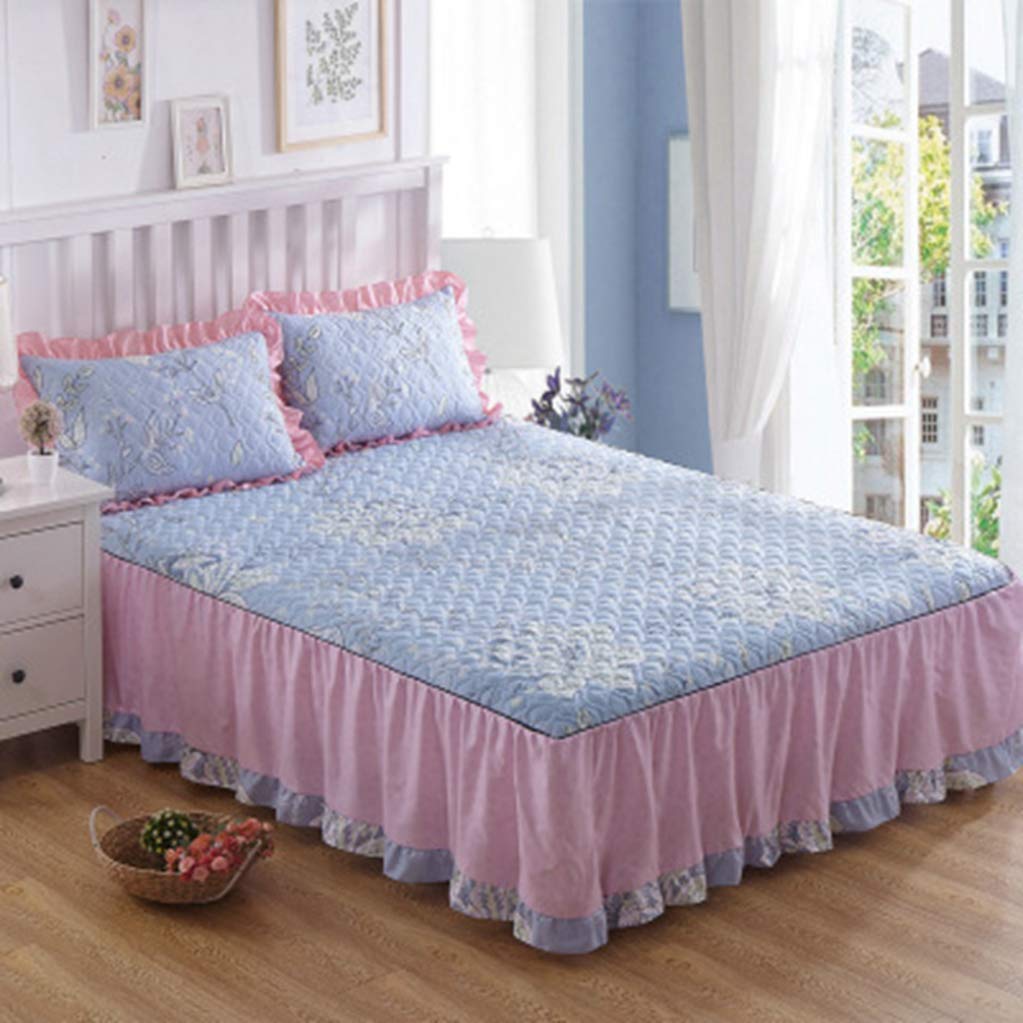 YURASIKU Cotton Ruffle Bedding Set for Girls - Soft & Breathable Princess Bedskirt - Full, Queen & King Size Bed Cover - Perfect for Kids' Bedrooms, Nursery Decor & Birthday Gifts