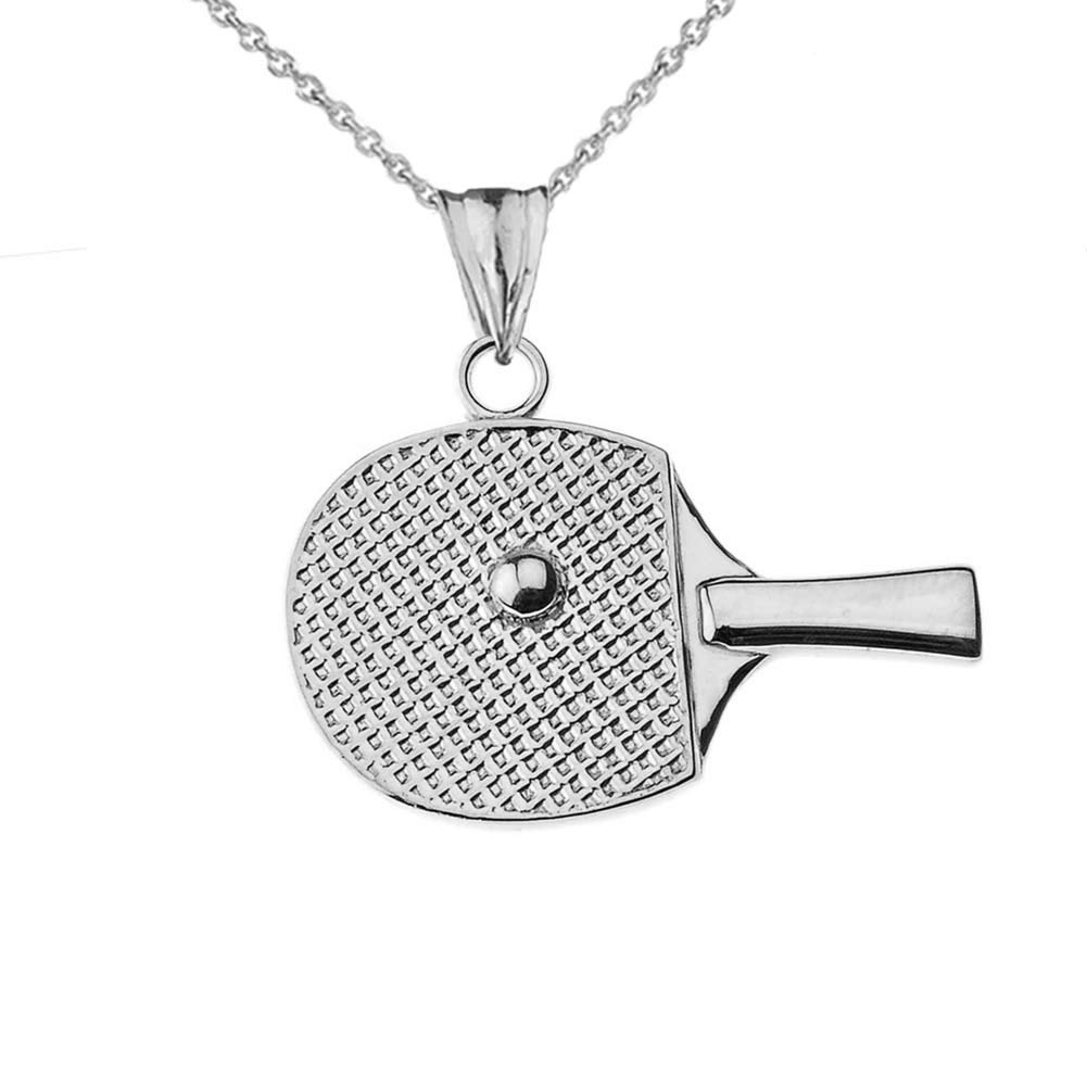 14K White Gold Table Tennis Racket & Ball Charm Pendant Necklace - Perfect Gift for Tennis Lovers & Sports Enthusiasts