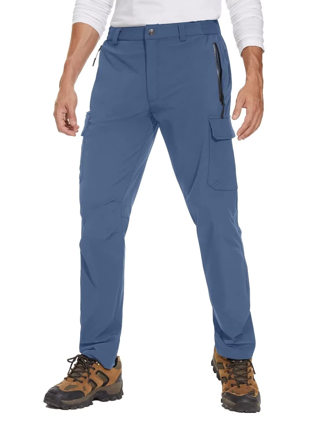 BIYLACLESEN Men's Outdoor Hiking Pants - Elastic Waist, 5 Pockets, Lightweight Quick-Dry Breathable Ripstop Cargo Pants for Camping, Trekking & Adventure Travel