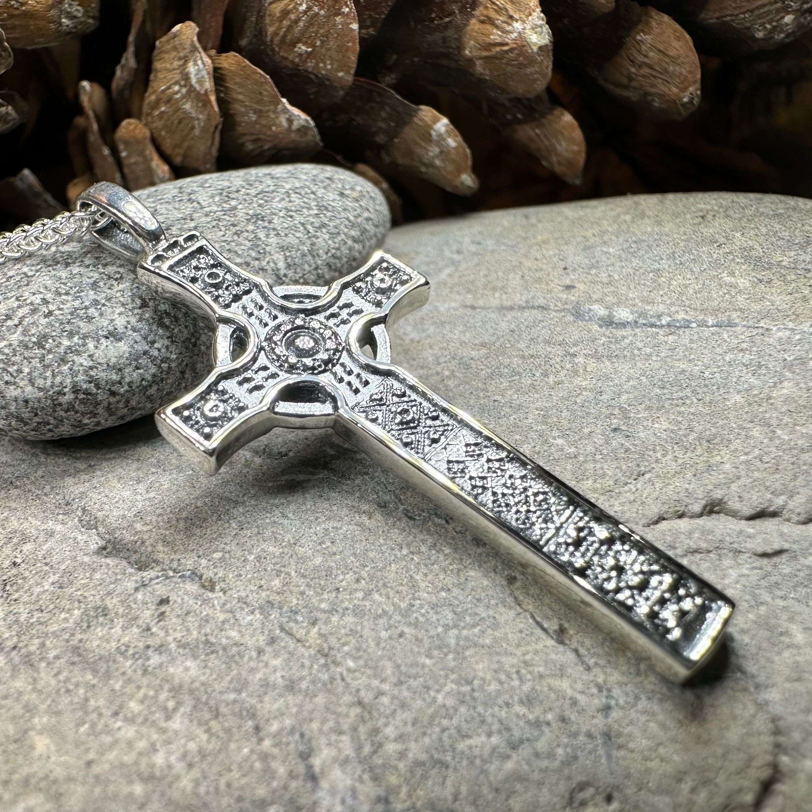 Saint John's Celtic Cross Necklace for Men & Women - Stainless Steel Religious Pendant with 18