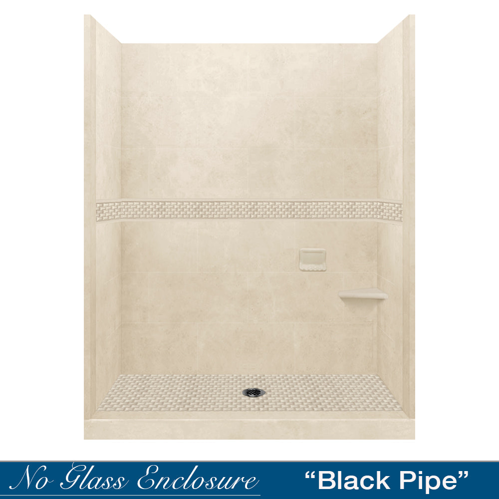 60 Alcove Desert Sand Sistine Stone & Jewel Stone Accent - DIY Shower Remodel Kit for Bathroom Upgrade | Waterproof Peel and Stick Wall Tiles for Easy Installation | Perfect for Home Renovation and Spa Style Decor