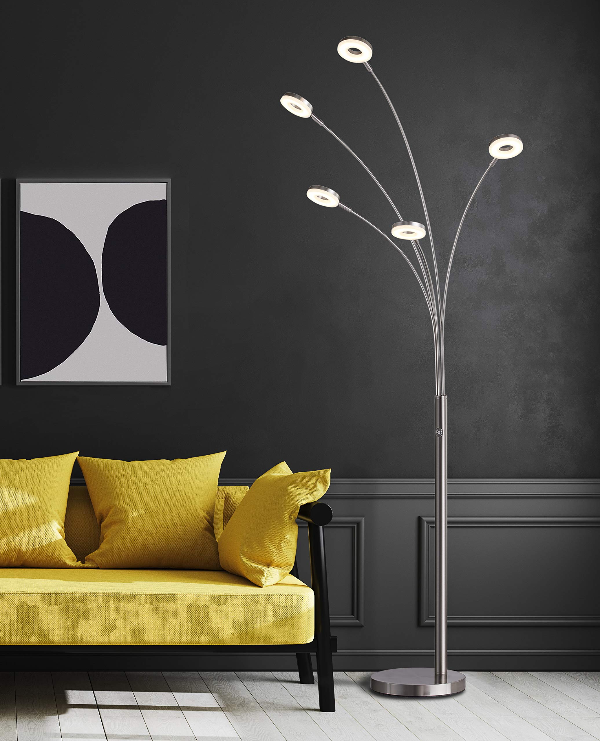 Artiva USA UFO Super Bright LED 5-Arched Floor Lamp with Touch Dimmer - Modern Adjustable Lighting for Living Room, Bedroom & Office Decor