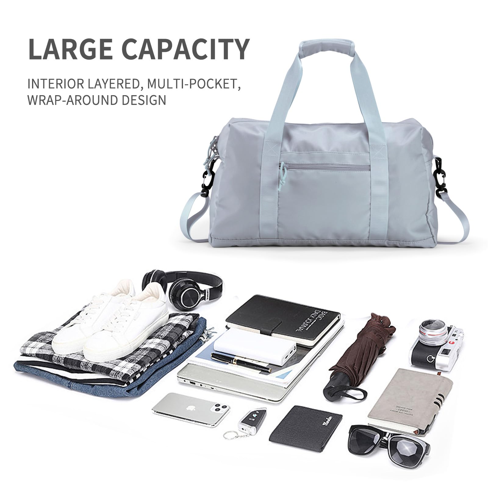 Waterproof Travel Duffle Bag for Men & Women - Large Gym Sports Weekender Bag with Wet Pocket - Carry On Tote Bag for Airplane, Workout, Beach & Weekend Getaways