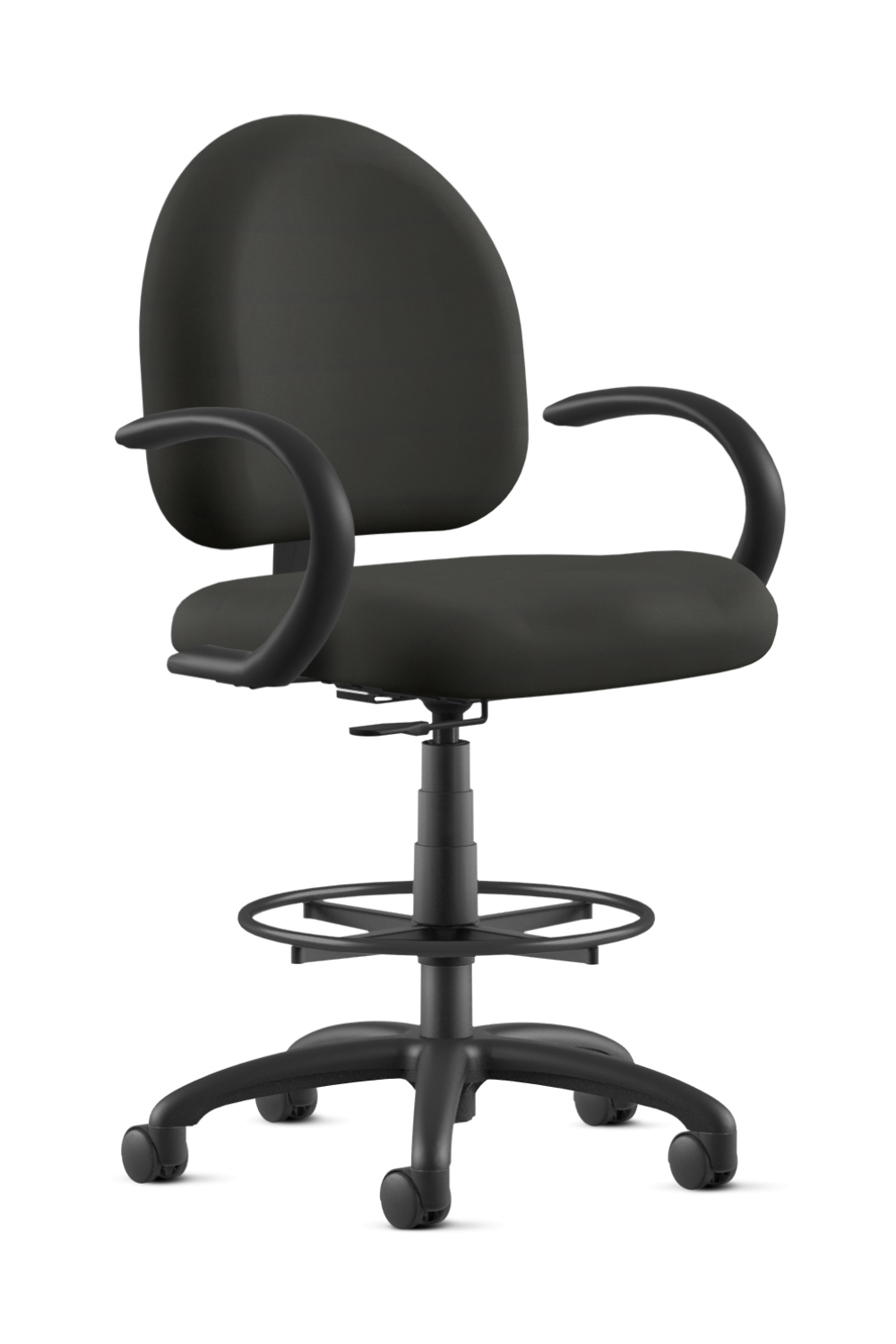9 To 5 LOGIC 1725 CY36 Black Fabric Drafting Stool with Foot Ring and Mid Back Support - Ergonomic Office Chair for Architects, Designers & Artists - Perfect for Drafting Tables, Studios & Workspaces