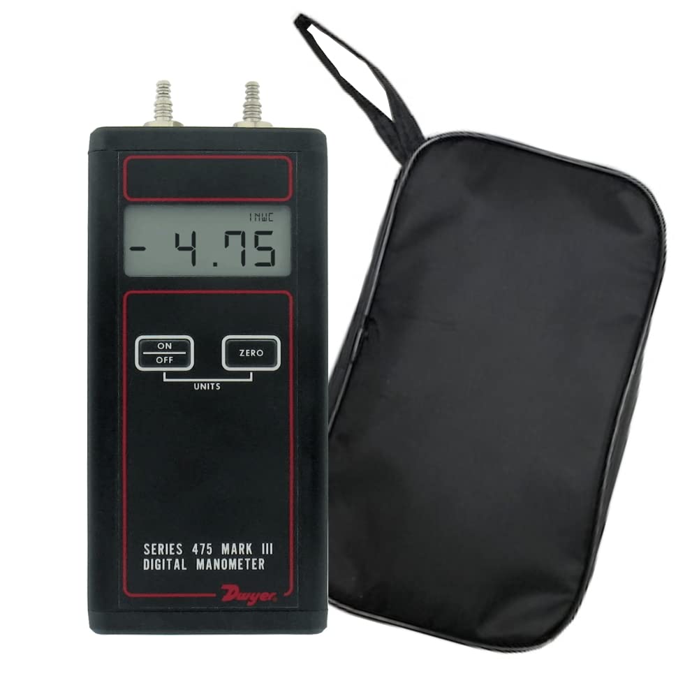 Dwyer 475-3-FM Digital Manometer with Soft Carry Case - 0-200.0 inch w.c. Range for Fast & Accurate Positive/Negative/Differential Pressure Measurement - Intrinsically Safe for Air & Natural Gas - Large LCD Display - Ideal for HVAC, Industrial Testing & Gas Pressure Monitoring