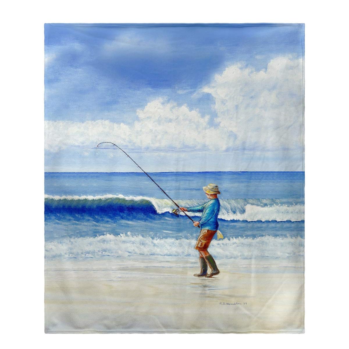 Betsy Drake Surf Fishing Fleece Blanket - Warm & Cozy Outdoor Throw for Beach, Camping & Picnics - Perfect for Chilly Evenings by the Shore