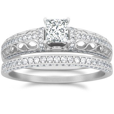 1 Carat Princess Cut Diamond Wedding Ring Set in 10k Gold – Elegant Bridal Jewelry for Engagement, Anniversary & Special Occasions