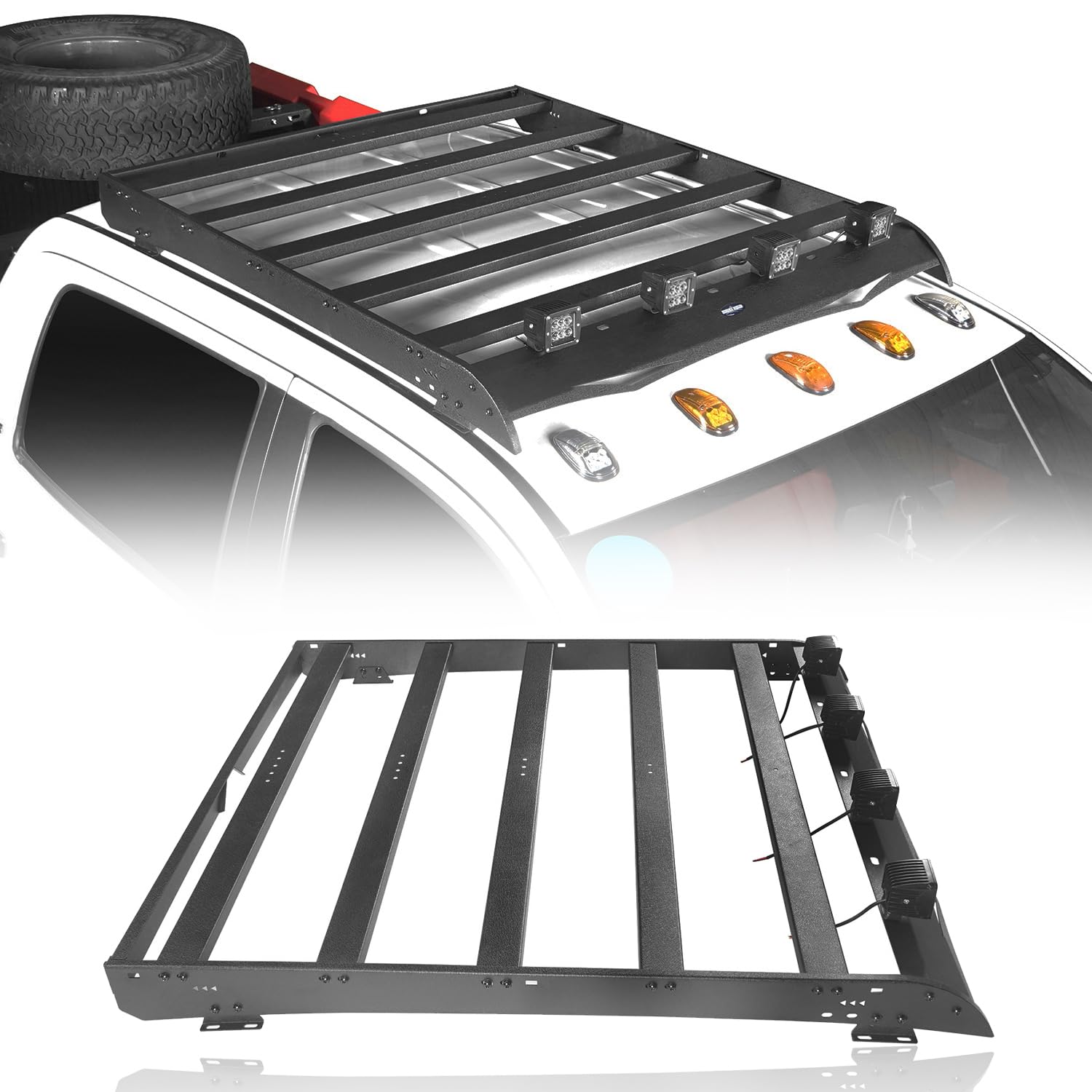 u-Box Tundra Top Roof Rack Cargo Carrier with 4X 18W LED Lights for Toyota Tundra Crewmax 4-Door Pickup Truck 2014-2021 - Heavy Duty Roof Top Luggage Carrier for Camping, Road Trips & Outdoor Adventures