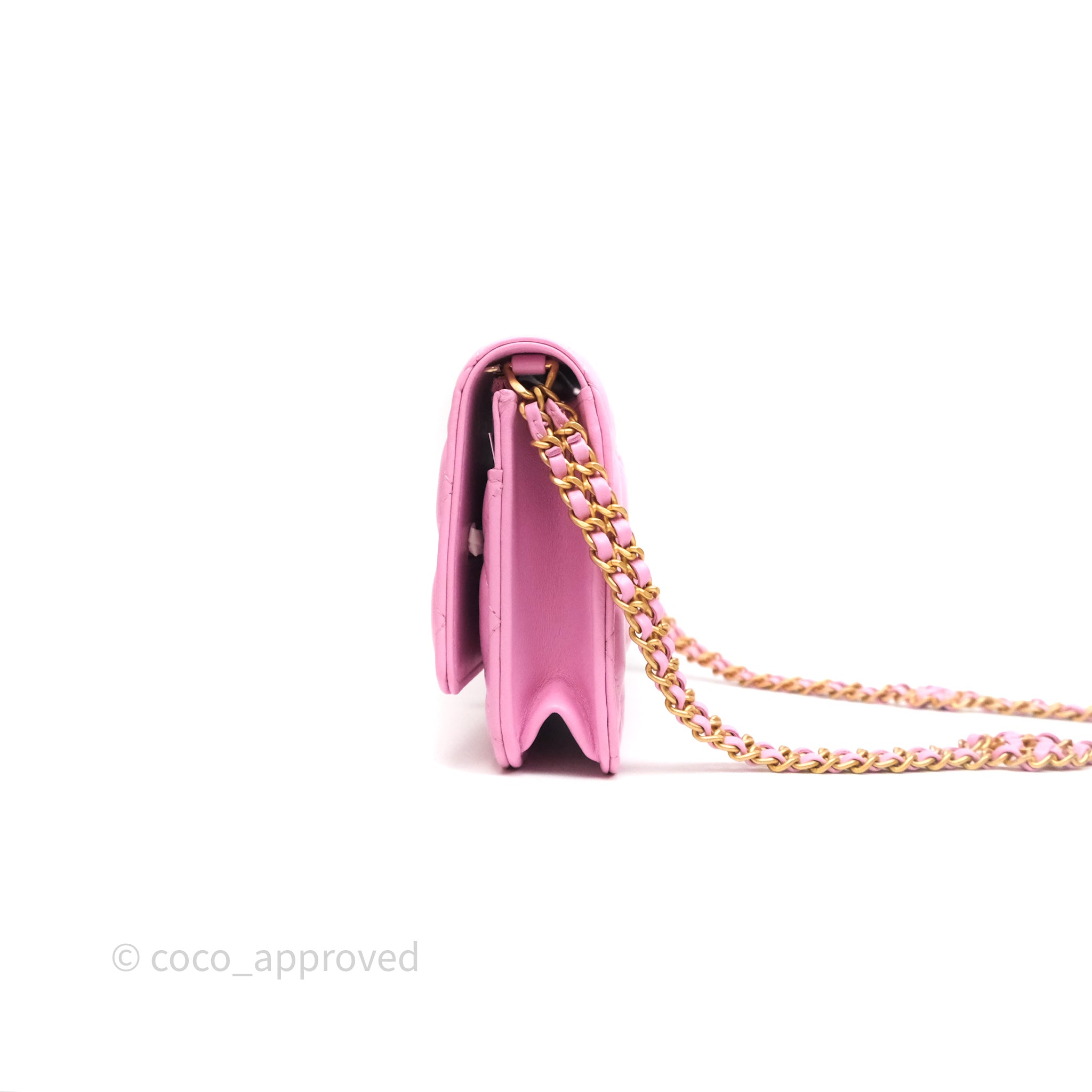Chanel CC Chain Wallet On Chain WOC in Pink Lambskin with Aged Gold Hardware - Luxury Crossbody Bag for Women, Perfect for Evening Out & Special Occasions
